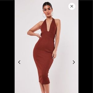 Rust Bandage Halterneck Midi Dress